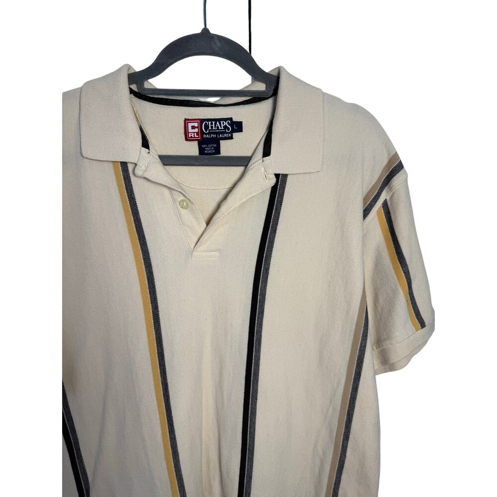 Vintage 90s Chaps Ralph Lauren Polo Shirt Men's Large Cream Vertical Stripes